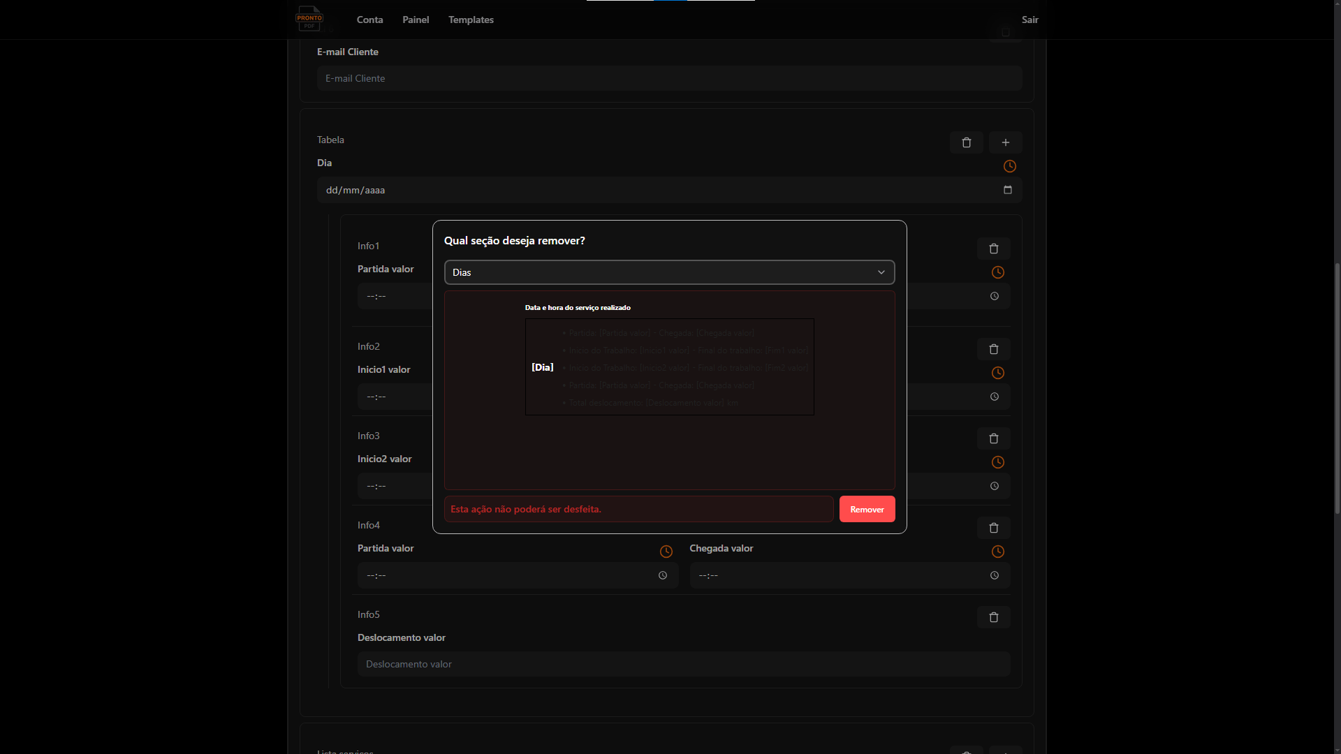 Você poderá remover campos do formulário