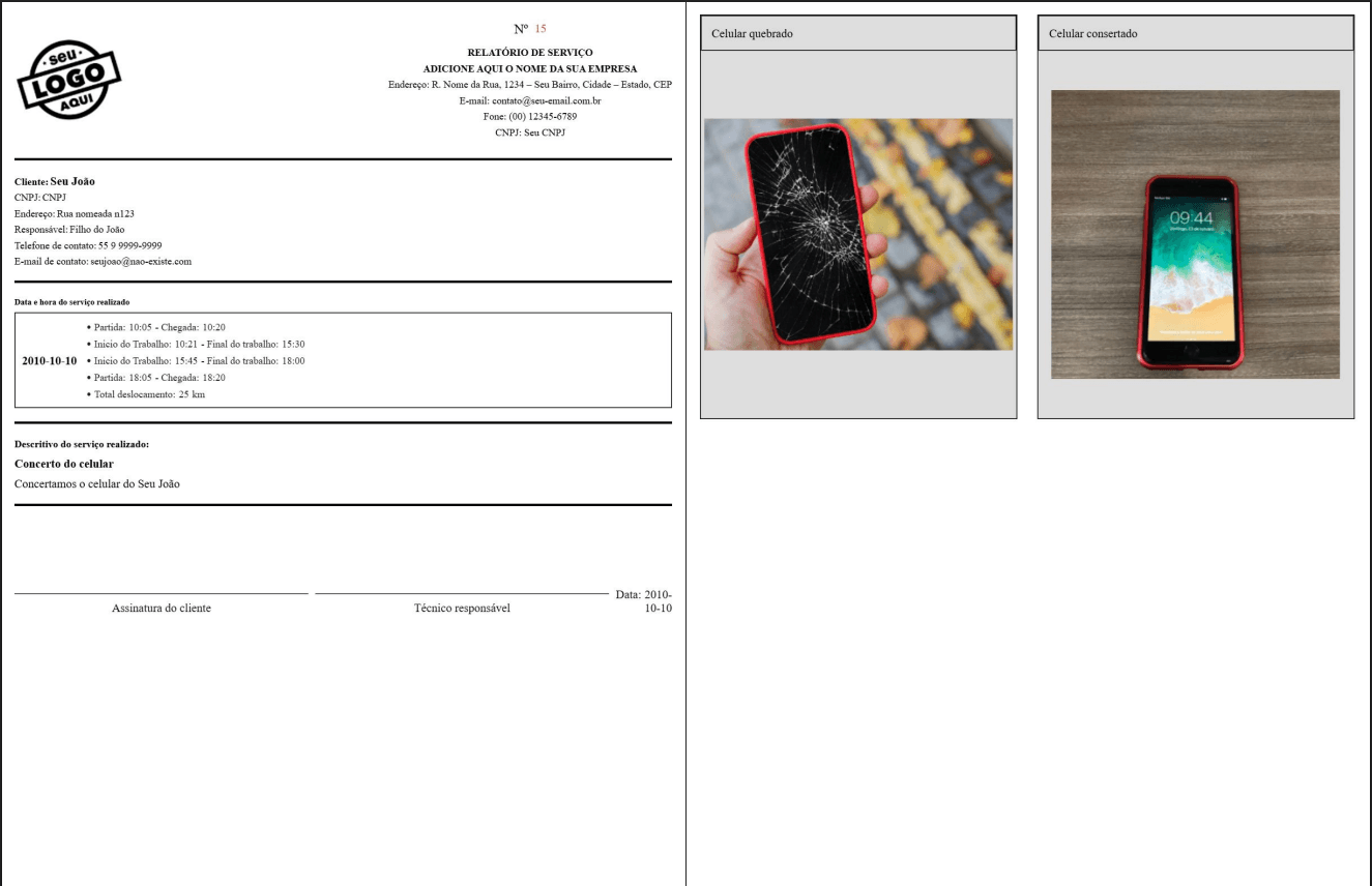 PDF gerado após a inserção dos dados