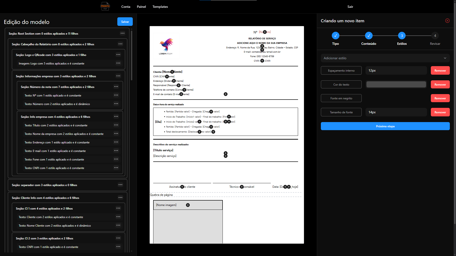 Estilização de um texto longo